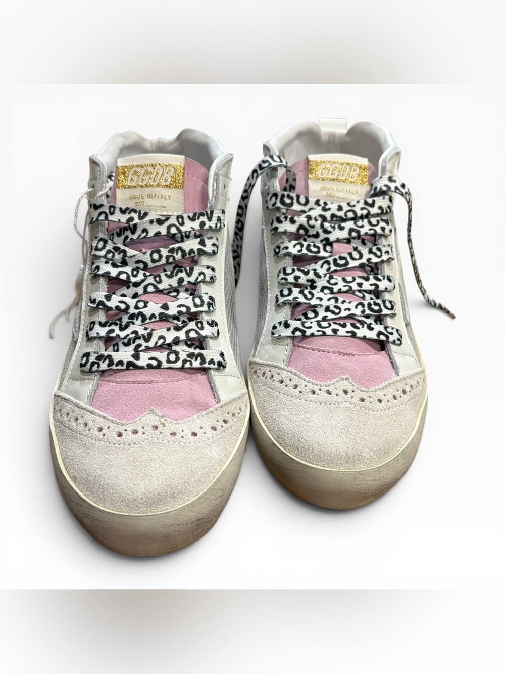 Golden Goose Mid Star Sneakers Pink Silver Leopard Laces - Picture 5 of 8